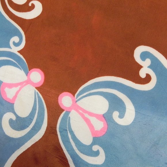 Vintage 100% Silk Hand-Sewn Turquoise Pink Scarf - Picture 4 of 10